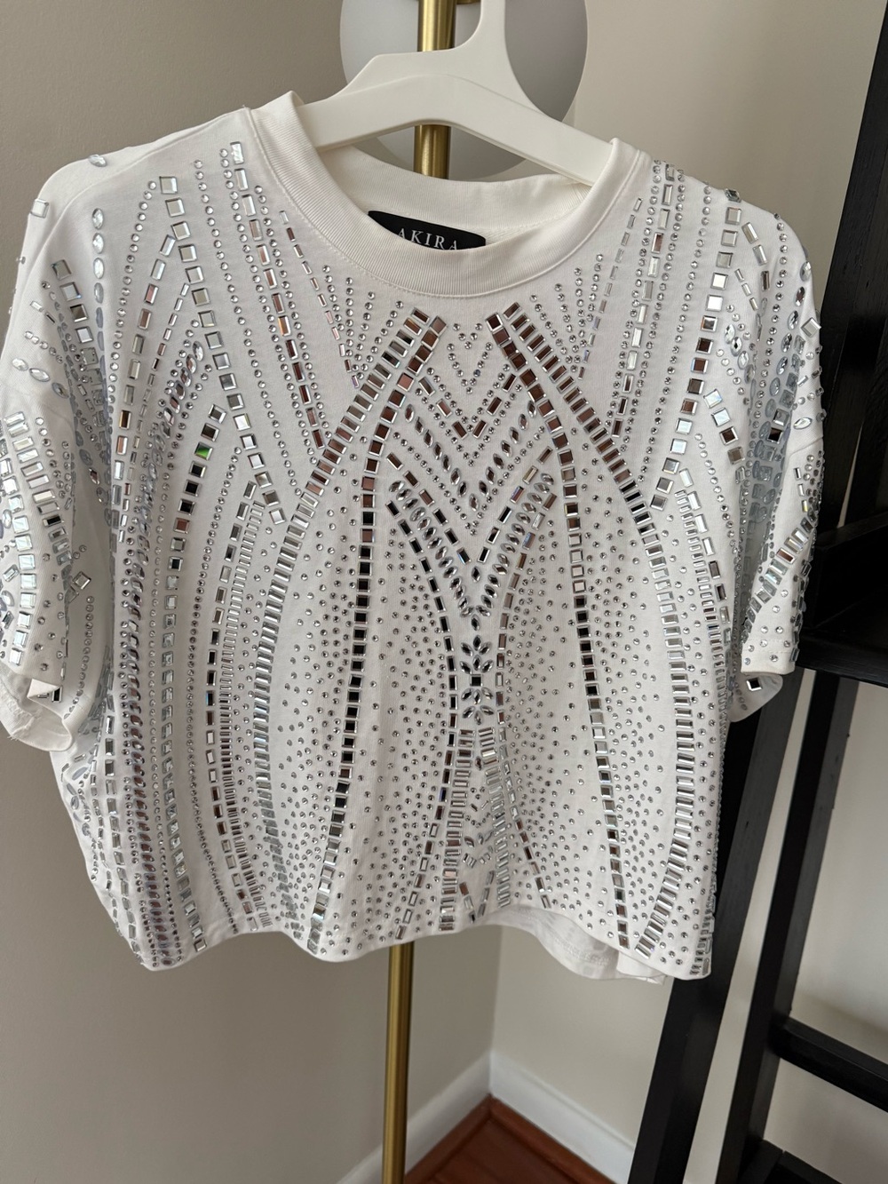 Akira White and Silver Rhinestone Tee